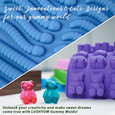 Gummy bear mold silicone and worm mold with realistic 3D candy cavity details for homemade gummies